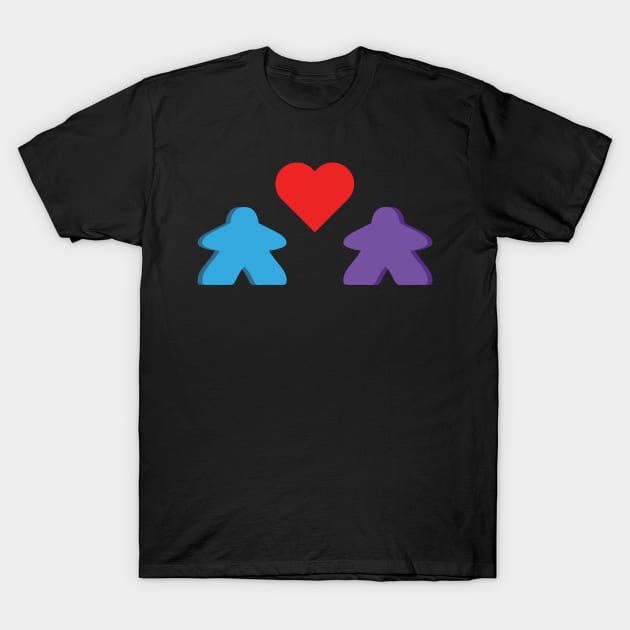 Blue And Purple Meeple Couple Board Game Valentine's Day T-Shirt by Shadowisper